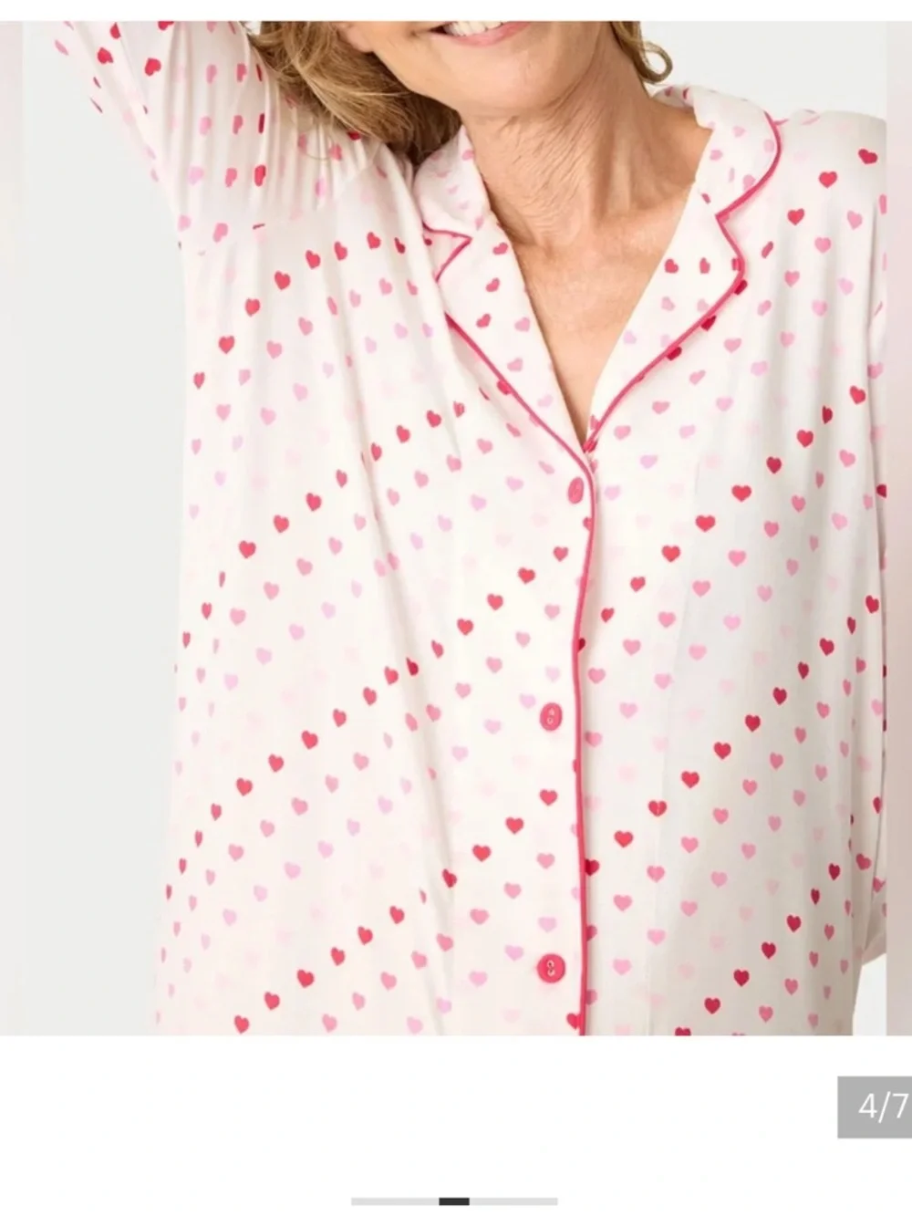 PJ Salvage Heart Print Button Down Sleepshirt Nightgown Pink Size Small